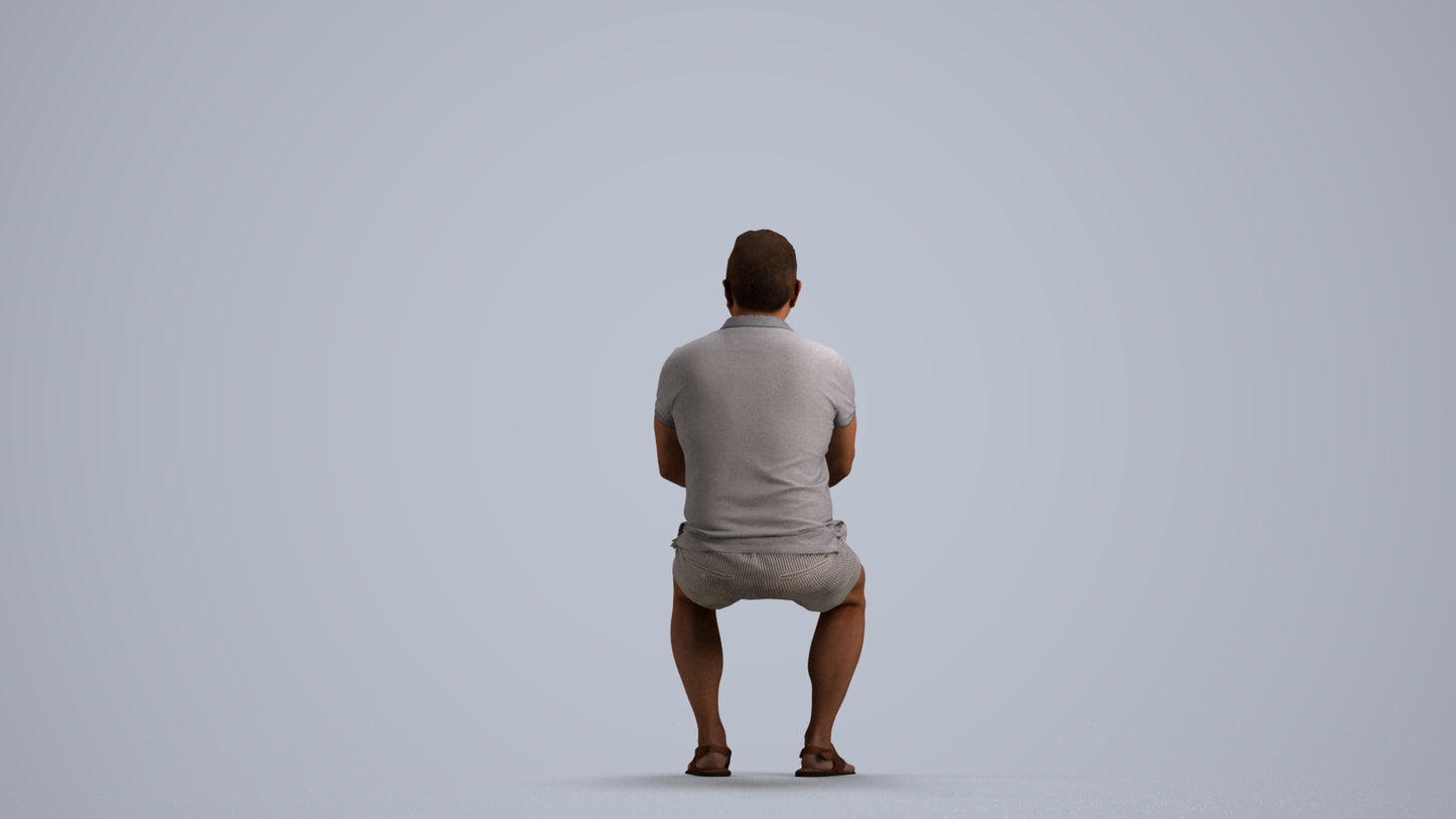 realistic 3D people man casual sitting, render-ready for V-Ray and Corona, FBX OBJ, front view render