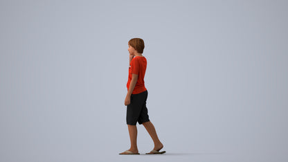 3D human model boy casual kids, photogrammetry scanned person for archviz, three-quarter view render