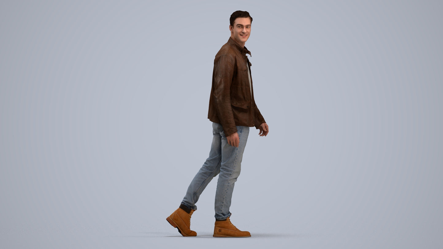 realistic 3D human man casual walking, archviz people FBX OBJ for Blender, standing pose render