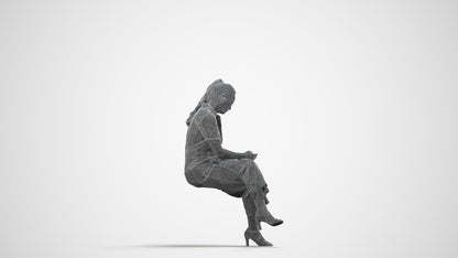 photogrammetry 3D woman formal sitting, realistic human model archviz FBX, wireframe side view