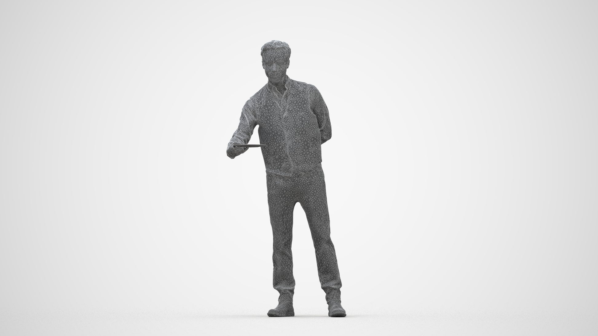 3D scanned man hospitality, photorealistic archviz people for Enscape and SketchUp, wireframe back view