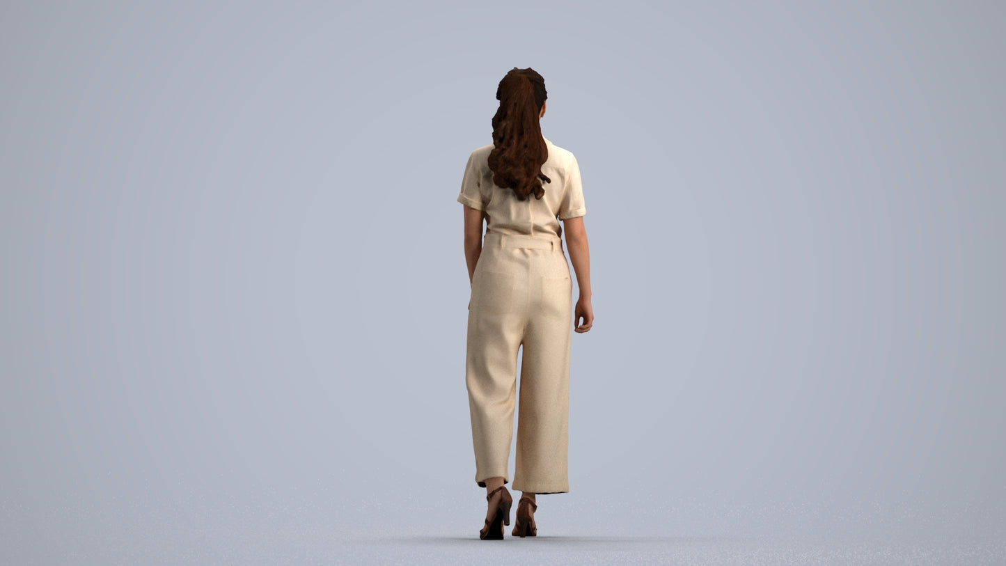 3D people model woman casual walking, scanned human for 3ds Max rendering, front view render