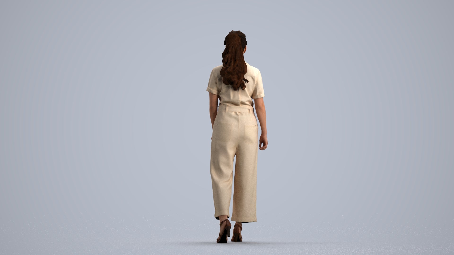 3D people model woman casual walking, scanned human for 3ds Max rendering, front view render