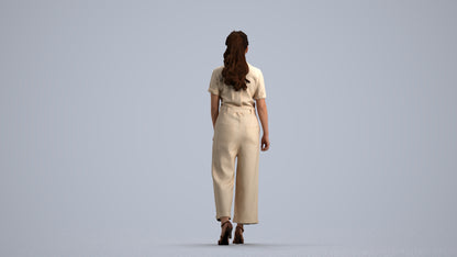 3D people model woman casual walking, scanned human for 3ds Max rendering, front view render