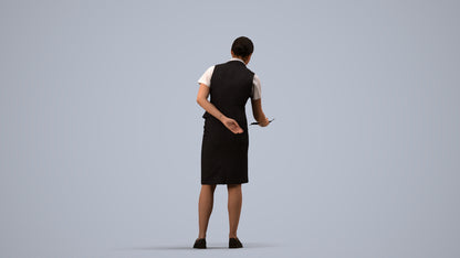 photogrammetry 3D woman hospitality, realistic human model archviz FBX, side view render