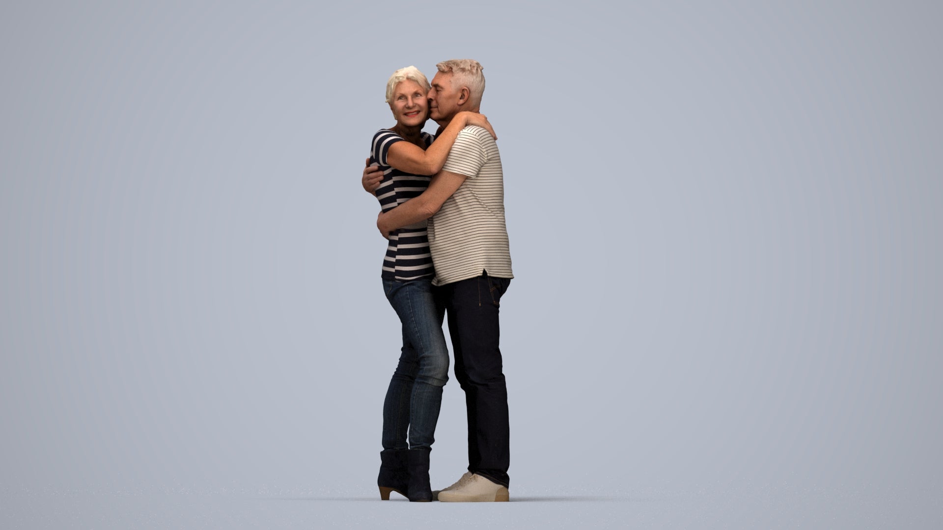 scanned 3D senior woman casual couple, photogrammetry people for Enscape and V-Ray, top-down view render