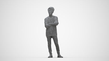 photogrammetry 3D man casual standing, realistic human model archviz FBX, wireframe back view