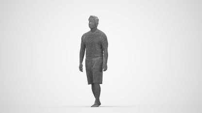 3D human model man sport walking, photogrammetry scanned person for archviz, wireframe back view
