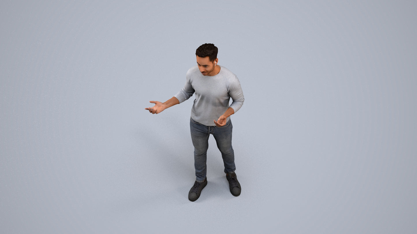 realistic 3D man casual standing, scanned archviz people for Blender and 3ds Max, back view render