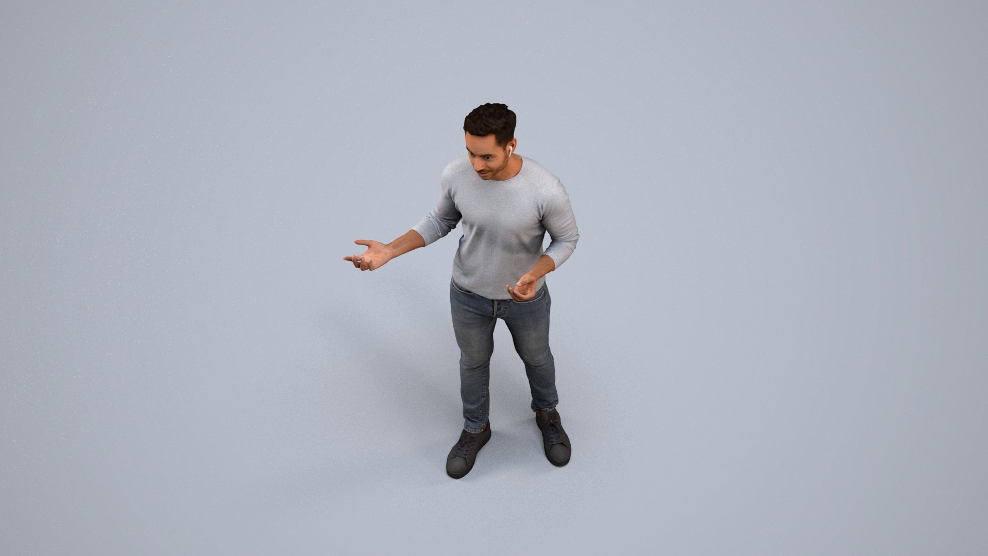 realistic 3D man casual standing, scanned archviz people for Blender and 3ds Max, back view render