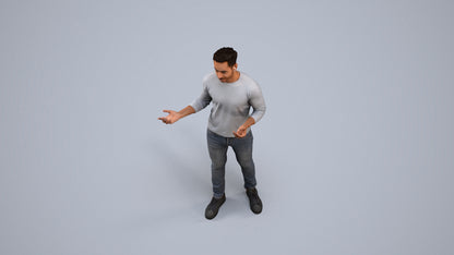 realistic 3D man casual standing, scanned archviz people for Blender and 3ds Max, back view render