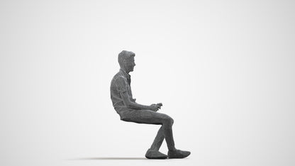 realistic 3D human man casual sitting, archviz people FBX OBJ for Blender, wireframe side view