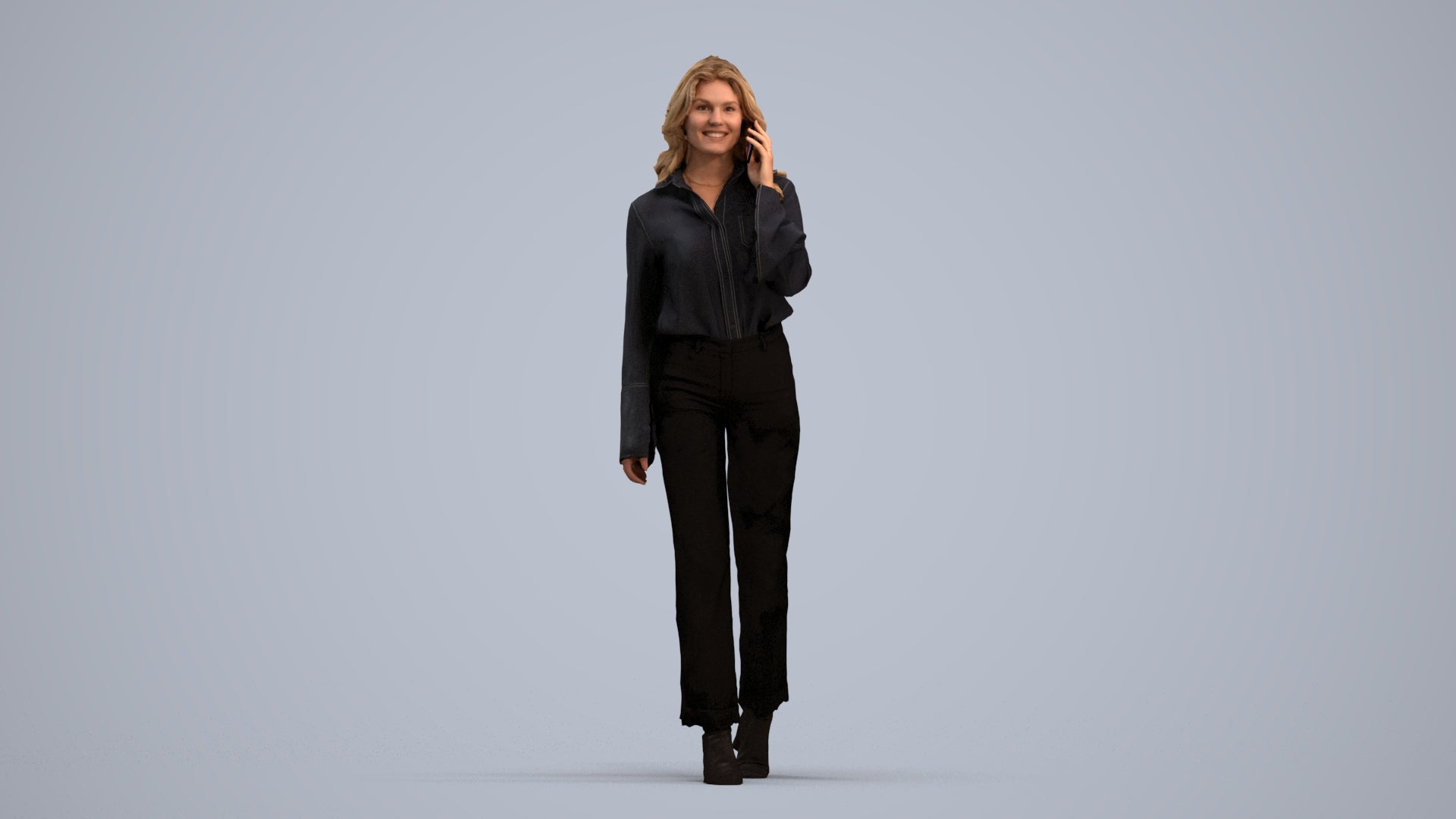 3D human model woman business, photogrammetry scanned person for archviz, standing pose render