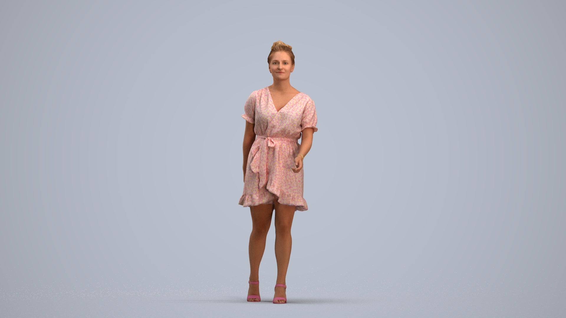 photogrammetry 3D woman casual walking, realistic human model archviz FBX, standing pose render
