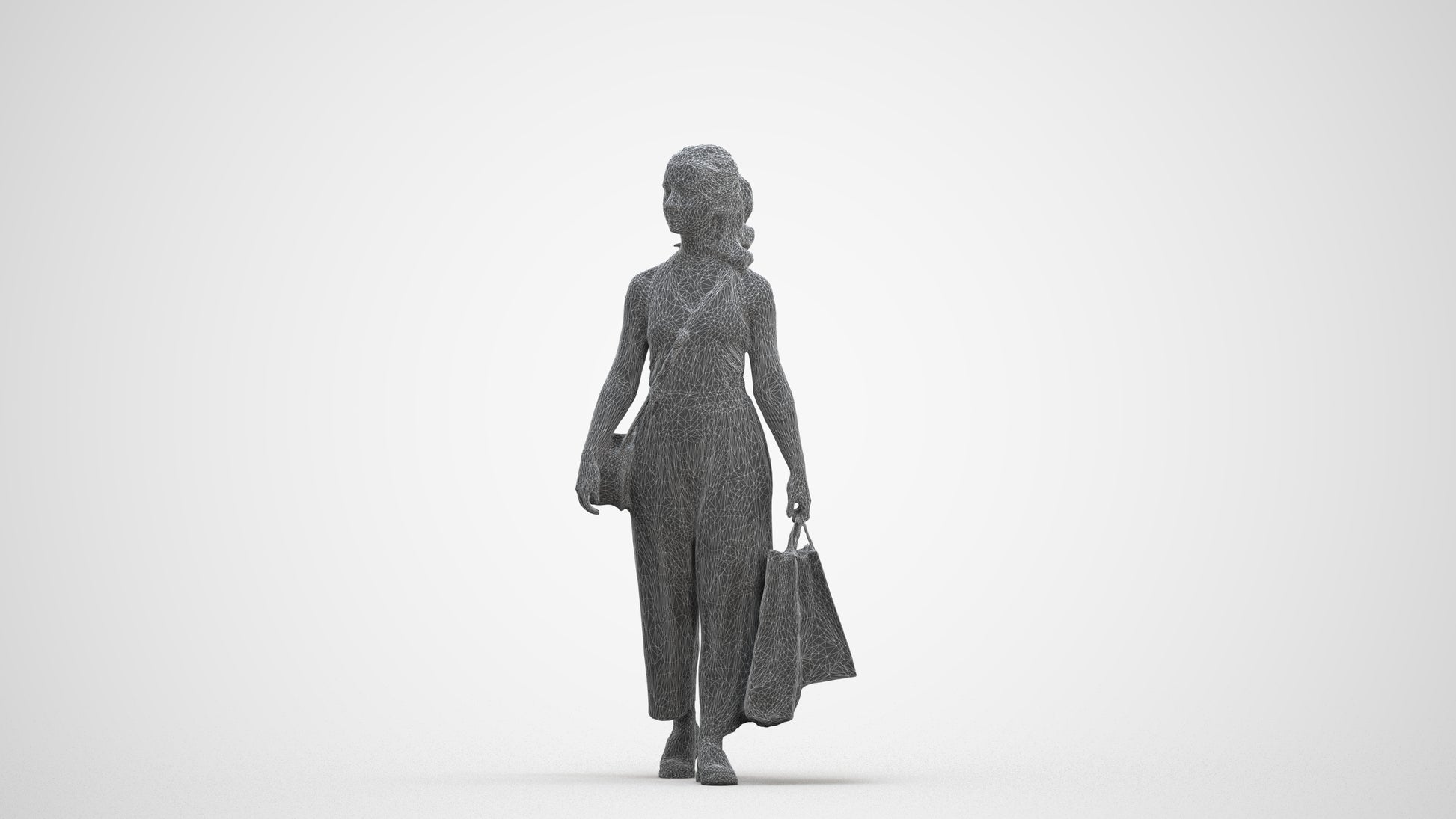 3D people model girl casual shopping, scanned human for 3ds Max rendering, three-quarter front view render