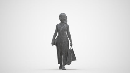 3D people model girl casual shopping, scanned human for 3ds Max rendering, three-quarter front view render
