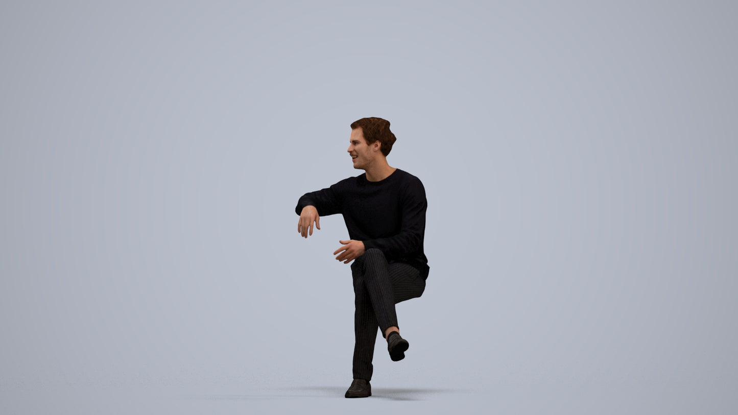 scanned 3D man casual sitting, photogrammetry people for Enscape and V-Ray, standing pose render