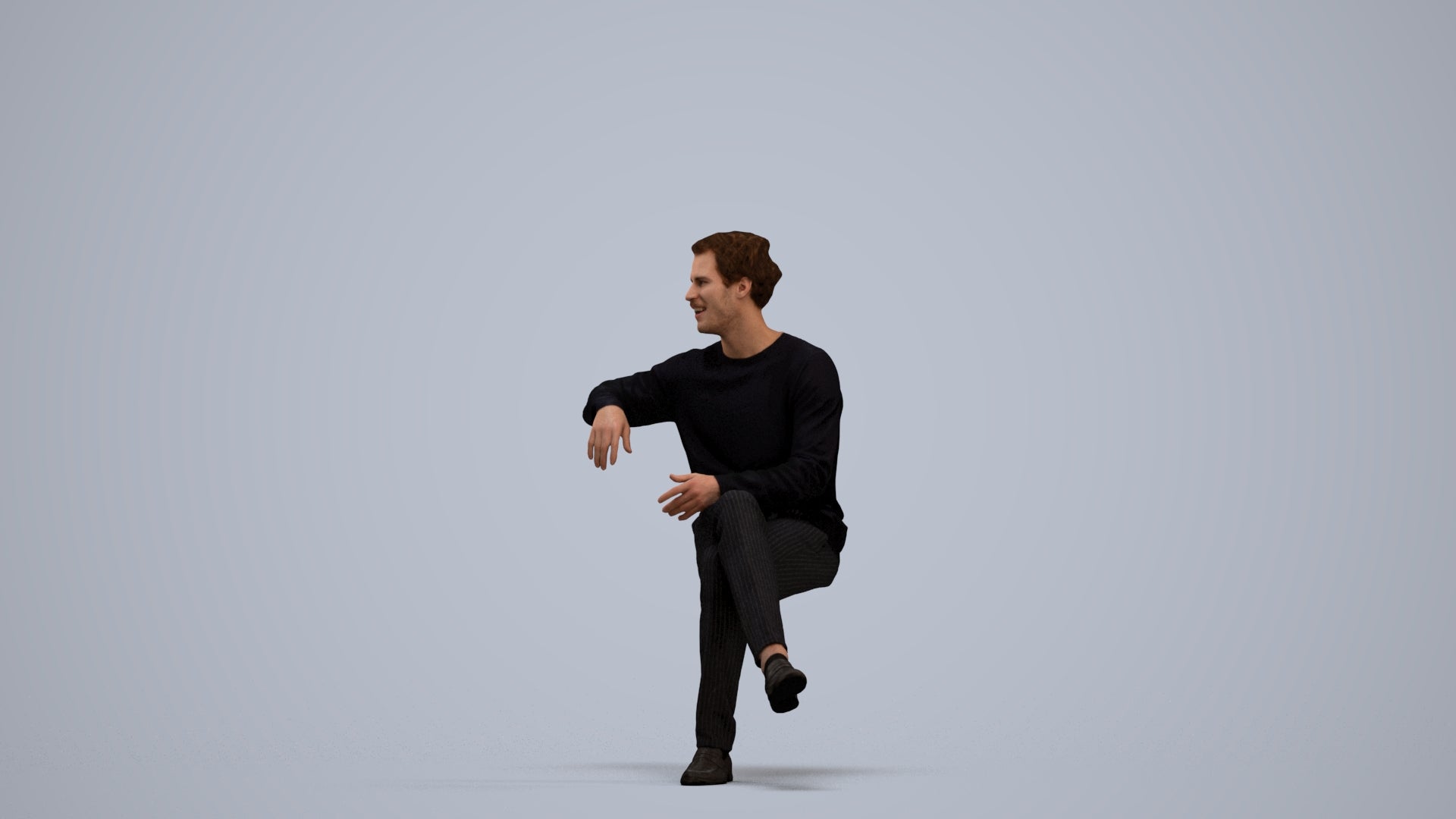 scanned 3D man casual sitting, photogrammetry people for Enscape and V-Ray, standing pose render