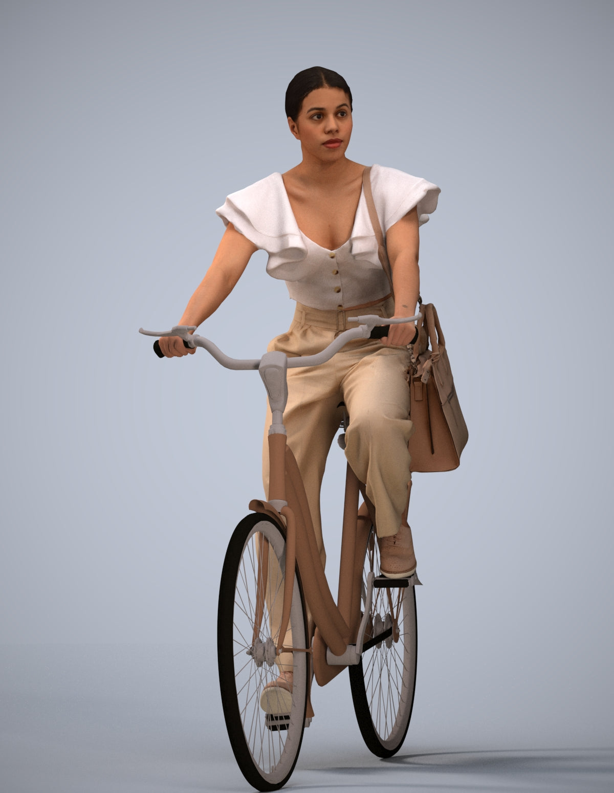 3D scanned woman cycling business, photorealistic archviz people for Enscape and SketchUp