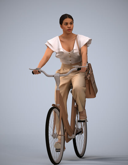 3D scanned woman cycling business, photorealistic archviz people for Enscape and SketchUp