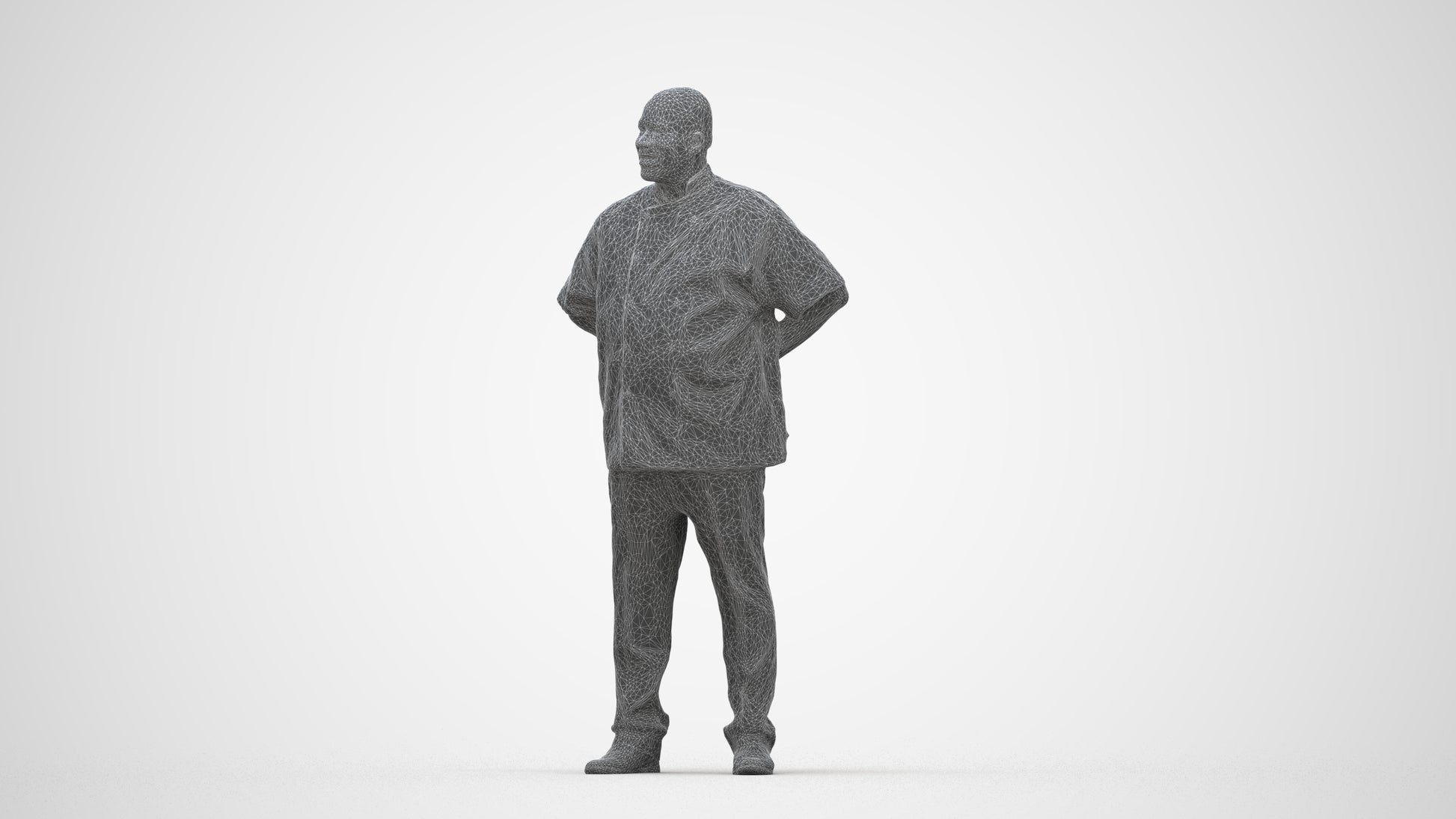 scanned 3D man hospitality, photogrammetry people for Enscape and V-Ray, wireframe back view
