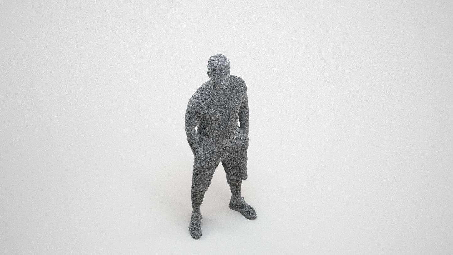 3D people model man sport standing, scanned human for 3ds Max rendering, wireframe three-quarter view