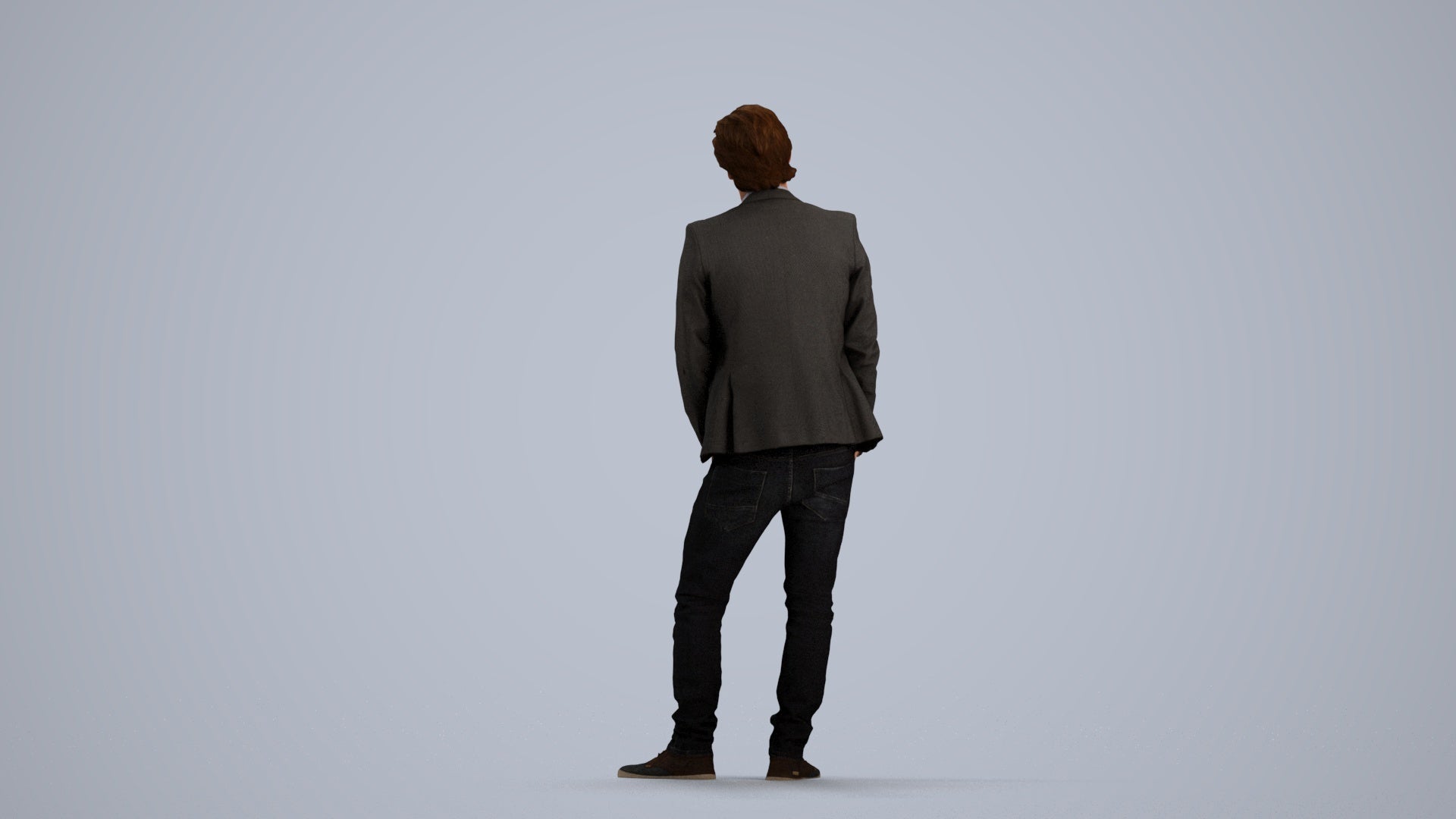 3D human model man business standing, photogrammetry scanned person for archviz, front view render