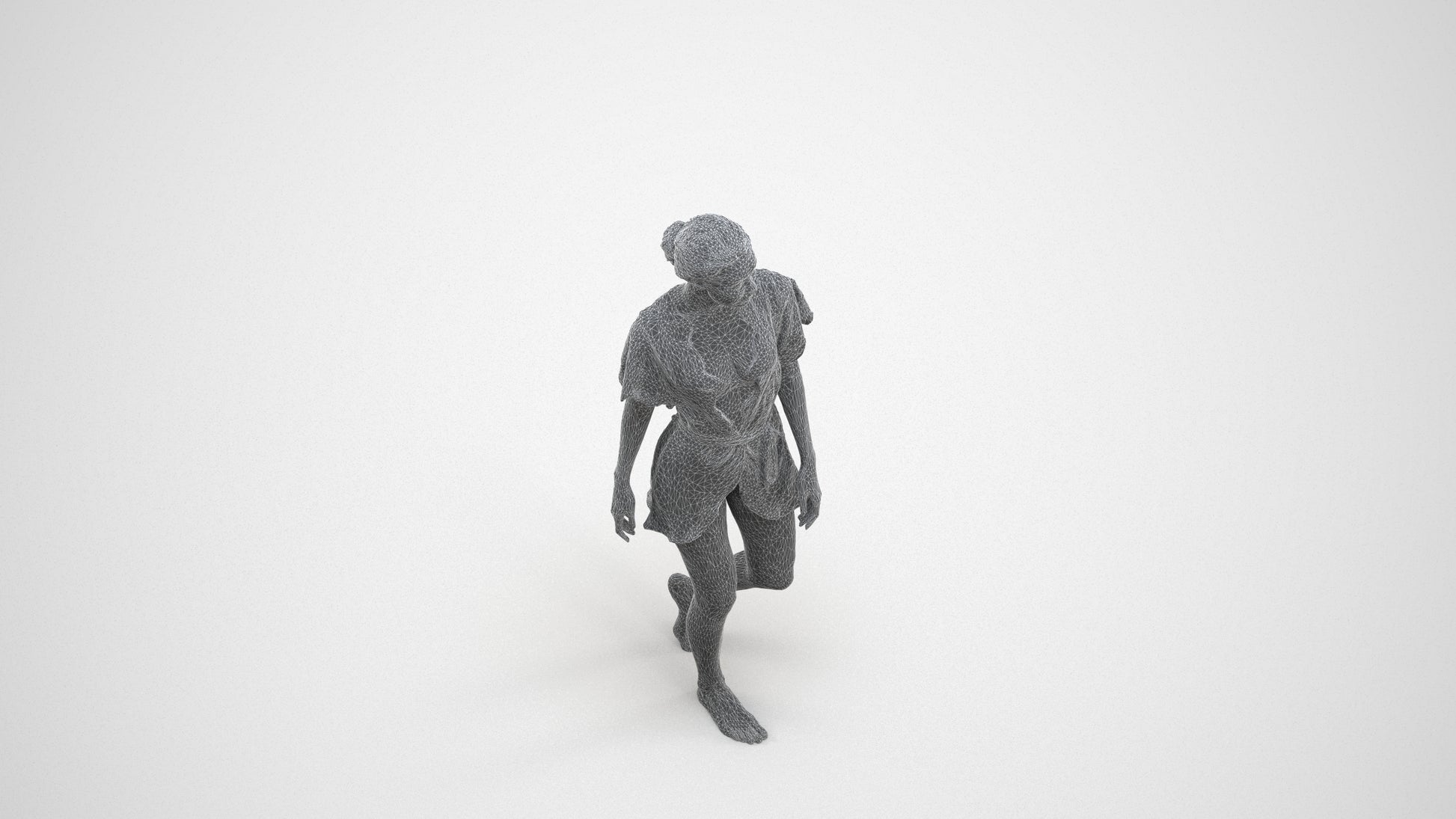 realistic 3D human woman bathroom, archviz people FBX OBJ for Blender, wireframe three-quarter view