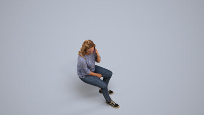 3D people model woman casual sitting, scanned human for 3ds Max rendering, back view render