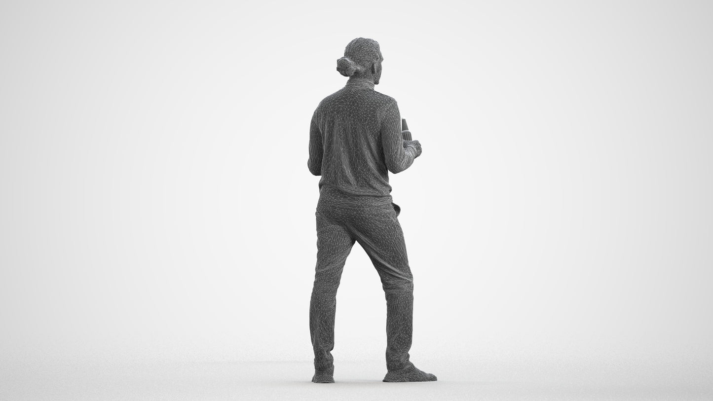 photogrammetry 3D man casual standing, realistic human model archviz FBX, wireframe front view