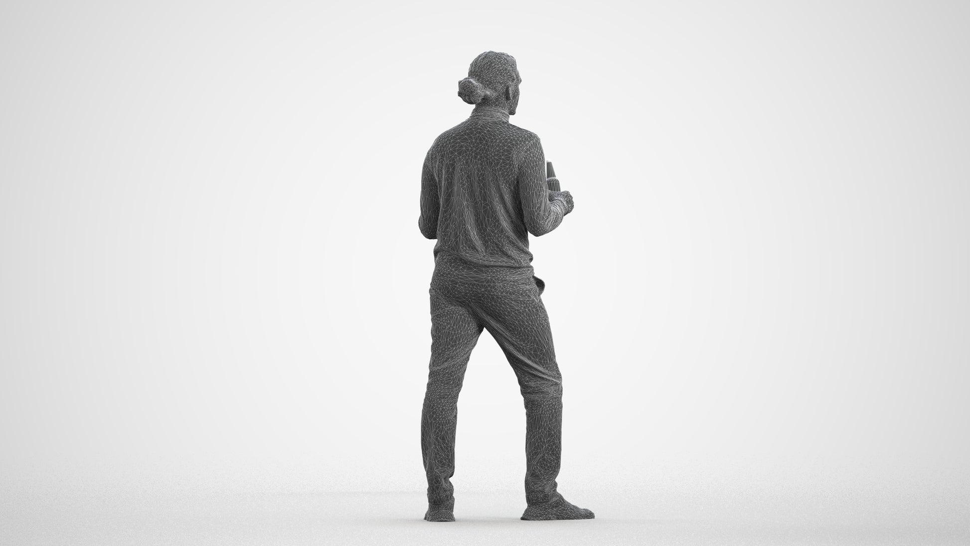 photogrammetry 3D man casual standing, realistic human model archviz FBX, wireframe front view