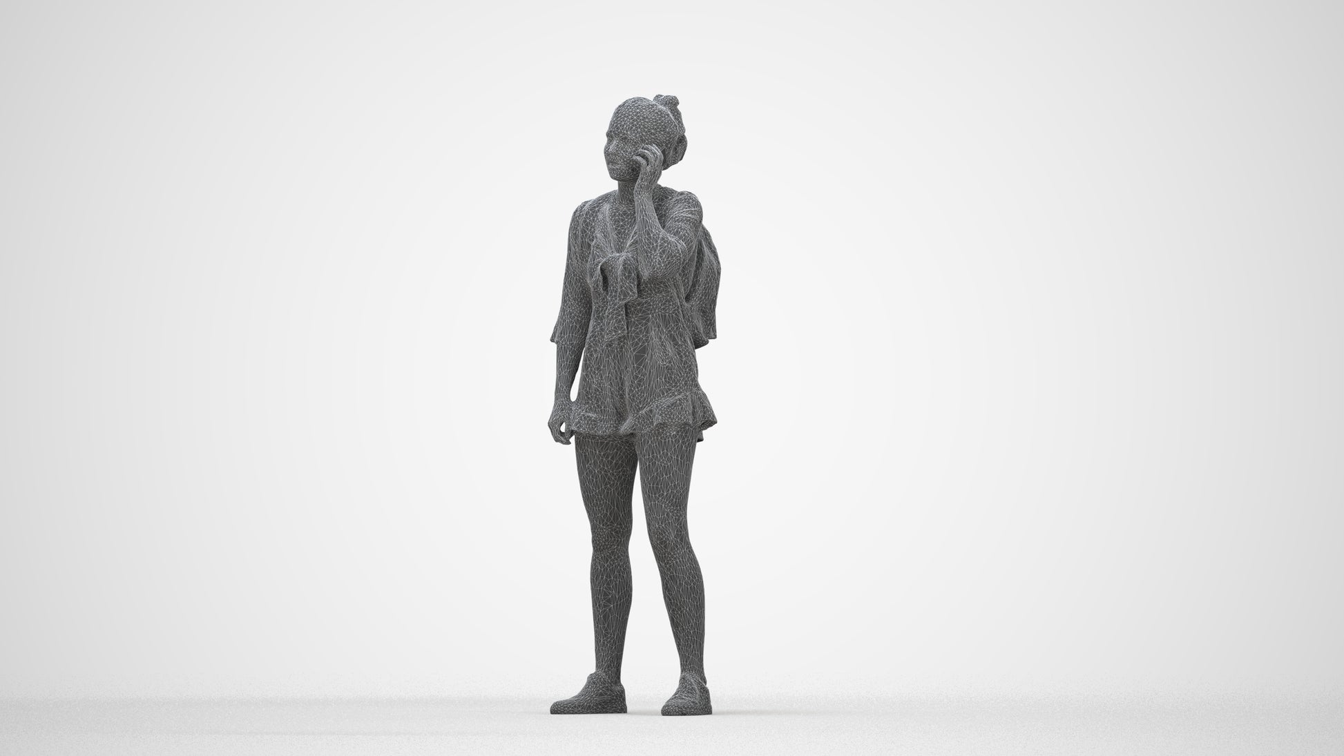 3D scanned girl kids casual, photorealistic archviz people for Enscape and SketchUp, wireframe back view
