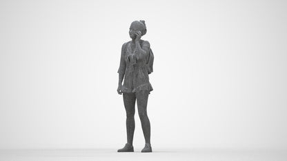 3D scanned girl kids casual, photorealistic archviz people for Enscape and SketchUp, wireframe back view