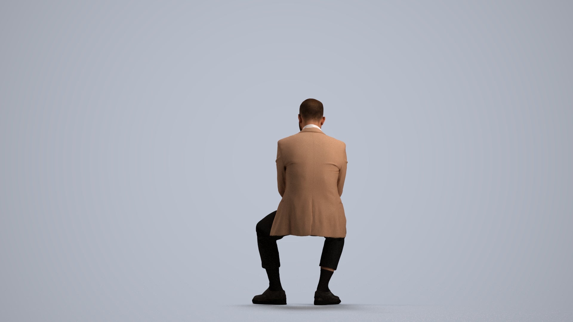 3D human model man business, photogrammetry scanned person for archviz, front view render