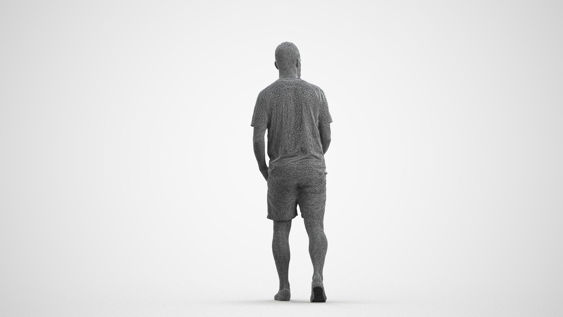 3D scanned man walking casual, photorealistic archviz people for Enscape and SketchUp, wireframe front view