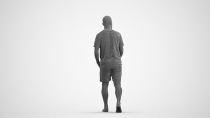 3D scanned man walking casual, photorealistic archviz people for Enscape and SketchUp, wireframe front view