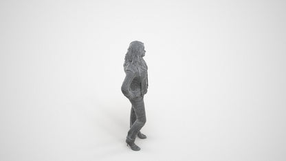 3D people model woman casual standing, scanned human for 3ds Max rendering, wireframe three-quarter view