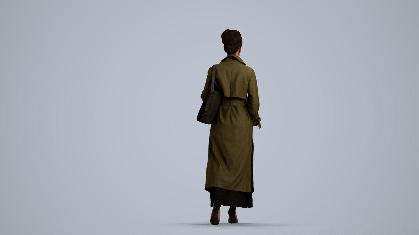 photogrammetry 3D woman casual walking, realistic human model archviz FBX, front view render