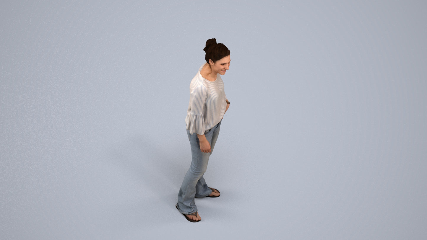 realistic 3D human woman casual standing, archviz people FBX OBJ for Blender, back view render