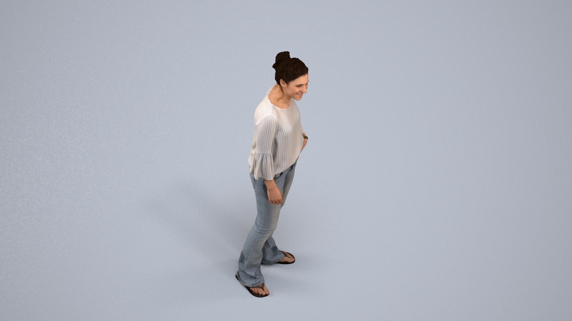 realistic 3D human woman casual standing, archviz people FBX OBJ for Blender, back view render