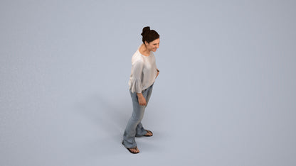 realistic 3D human woman casual standing, archviz people FBX OBJ for Blender, back view render