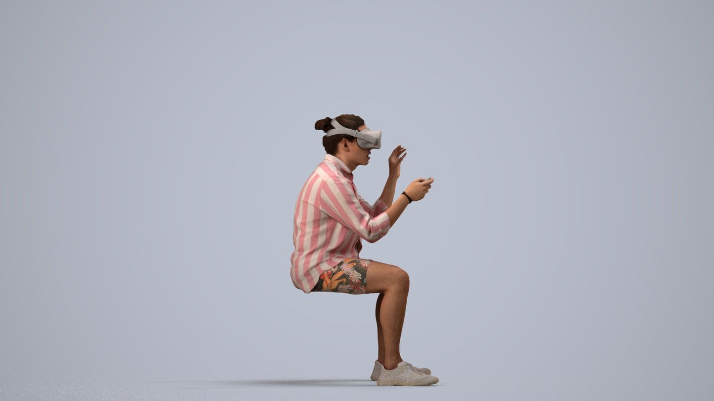 3D scanned man sitting casual, photorealistic archviz people for Enscape and SketchUp, side view render