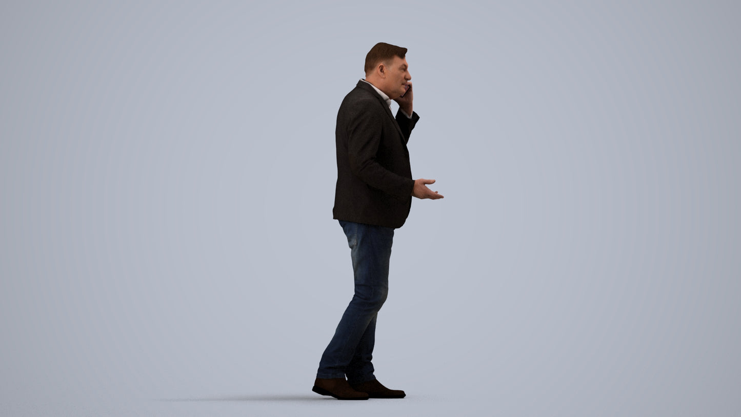 realistic 3D people man business, render-ready for V-Ray and Corona, FBX OBJ, side view render