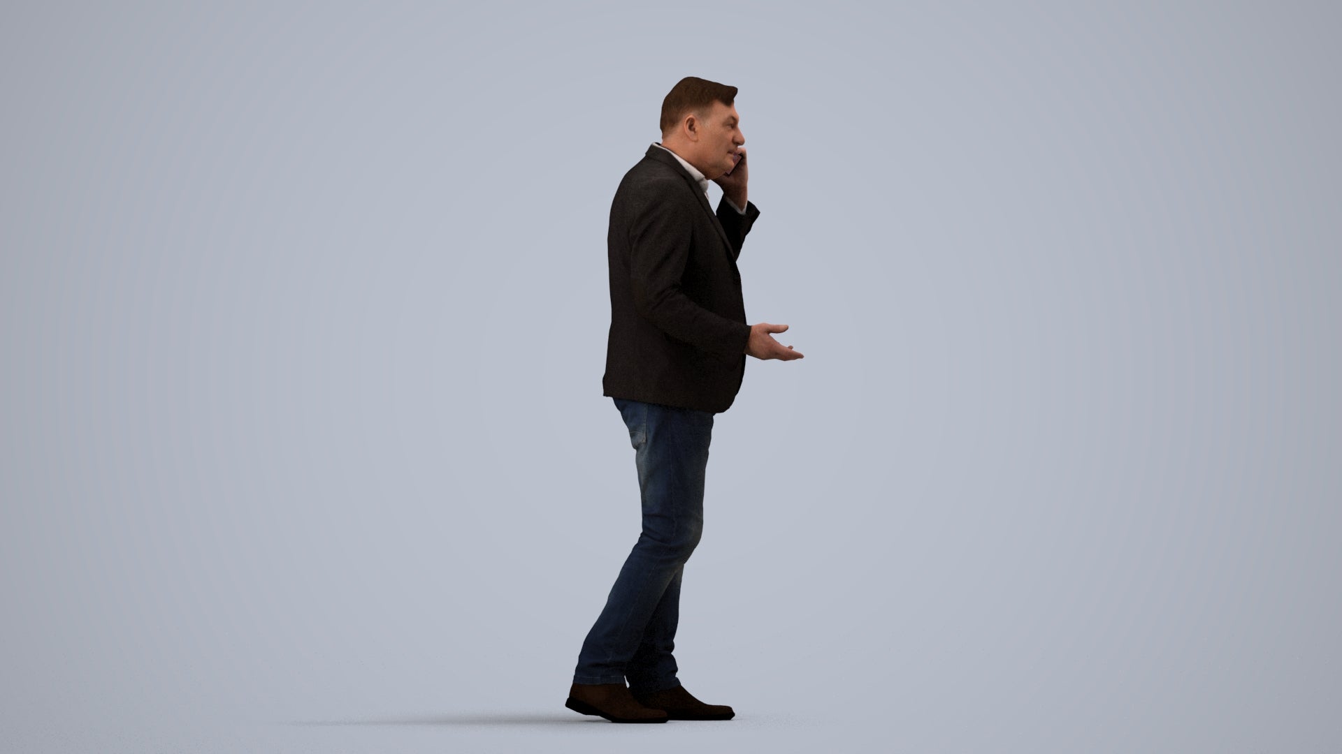 realistic 3D people man business, render-ready for V-Ray and Corona, FBX OBJ, side view render