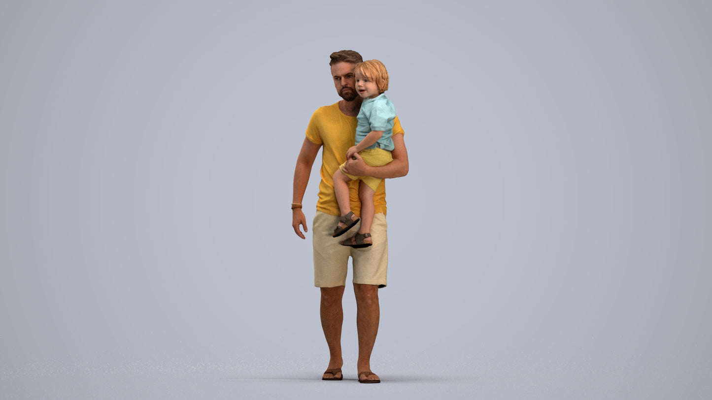 realistic 3D human boy casual kids, archviz people FBX OBJ for Blender, standing pose render