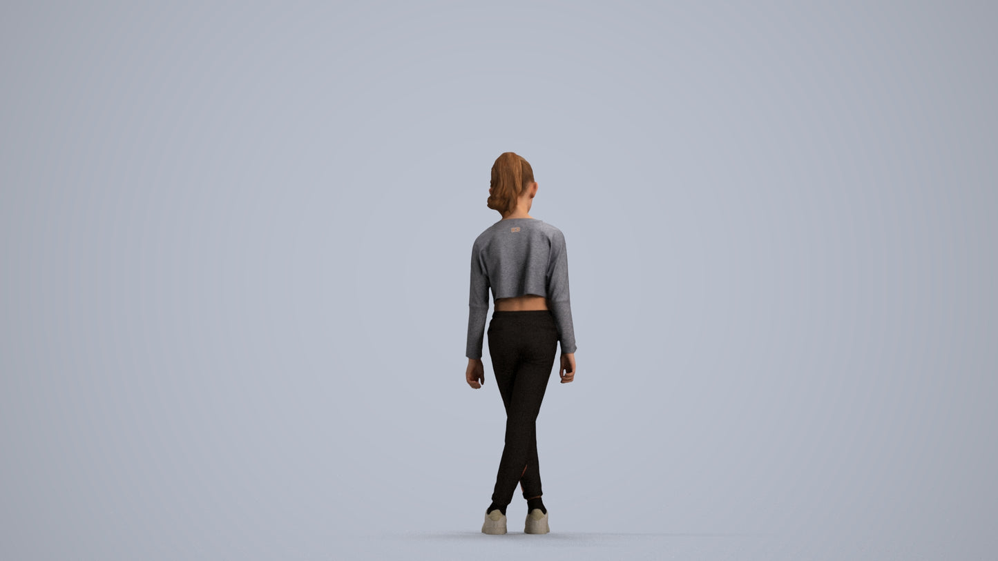 realistic 3D human girl sport kids, archviz people FBX OBJ for Blender, front view render