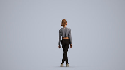 realistic 3D human girl sport kids, archviz people FBX OBJ for Blender, front view render