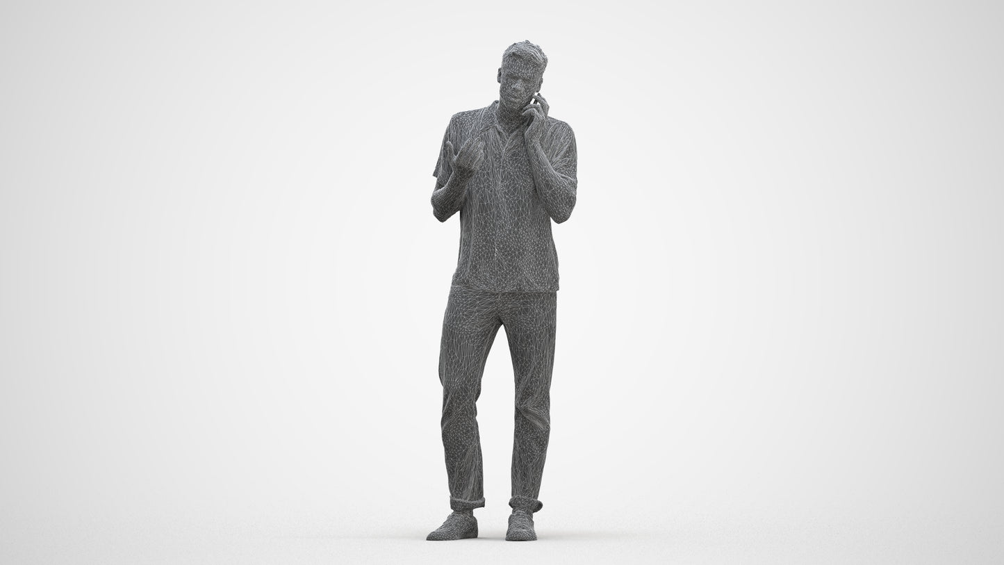 photogrammetry 3D man casual standing, realistic human model archviz FBX, three-quarter front view render