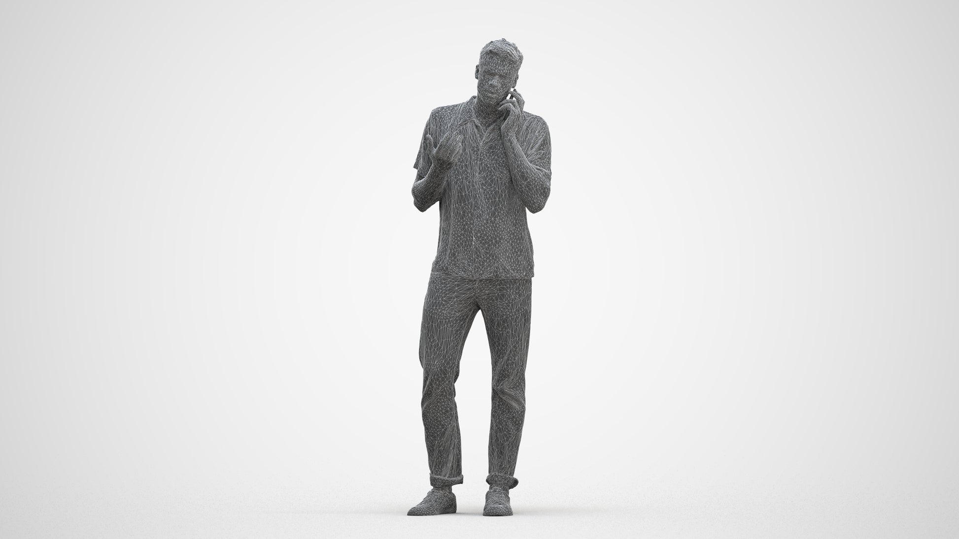 photogrammetry 3D man casual standing, realistic human model archviz FBX, three-quarter front view render
