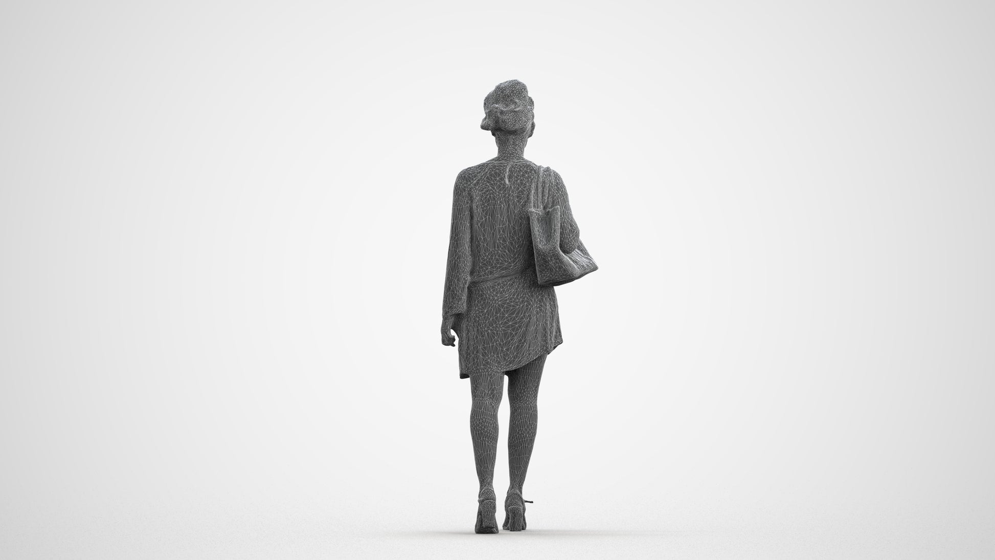 scanned 3D woman casual walking, photogrammetry people for Enscape and V-Ray, wireframe front view